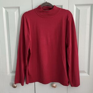 Pendleton Womens Red Silk Blend Mock Neck Long Sleeve Top Large